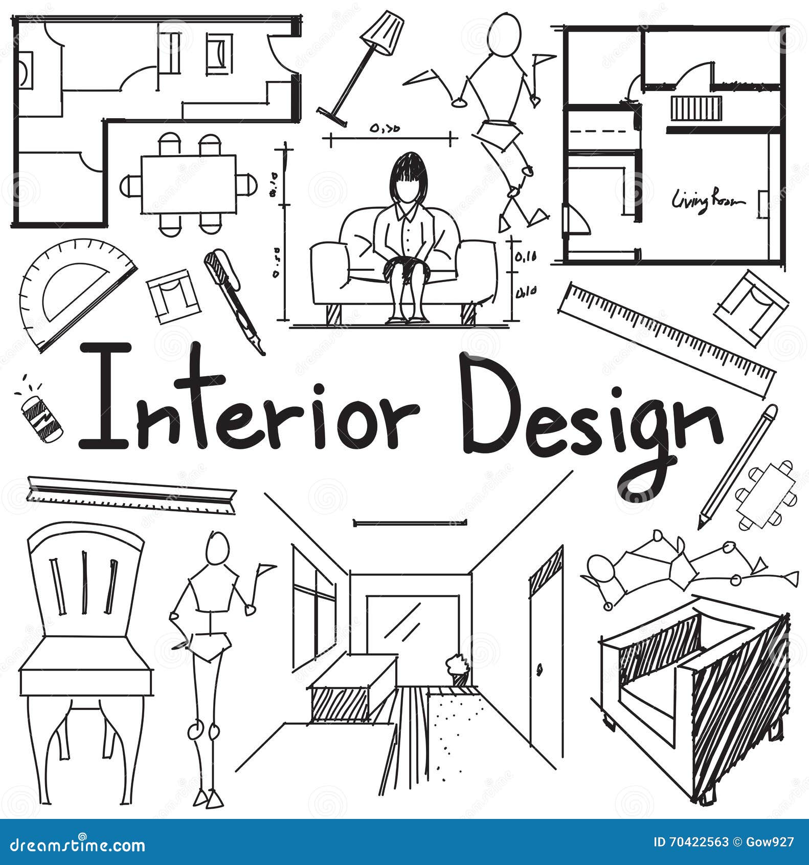 interior  profession doodle in white paper background