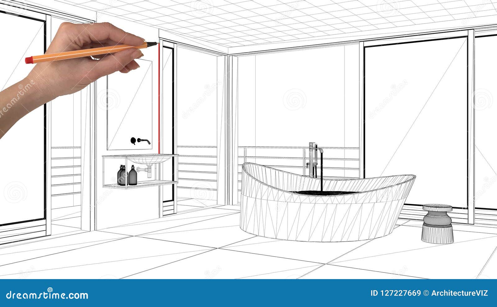 Hand drawn bathroom interior sketch Royalty Free Vector