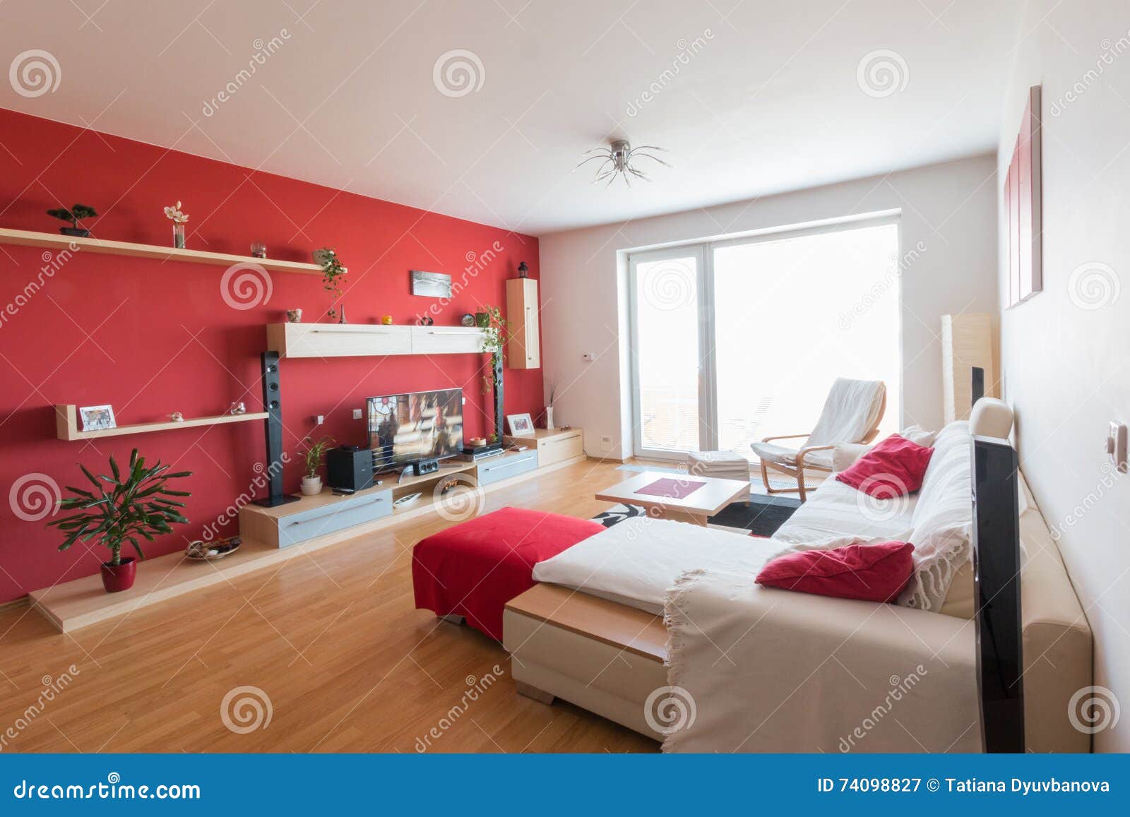 Interior Design In Red White And Black Colors Stock Image
