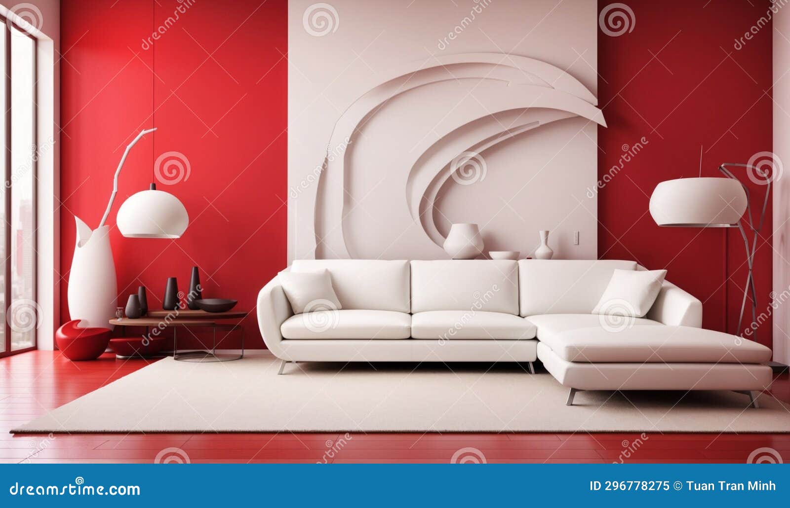 Interior Design of White Couch on Red Wall Stock Image Image of interior, floor 296778275