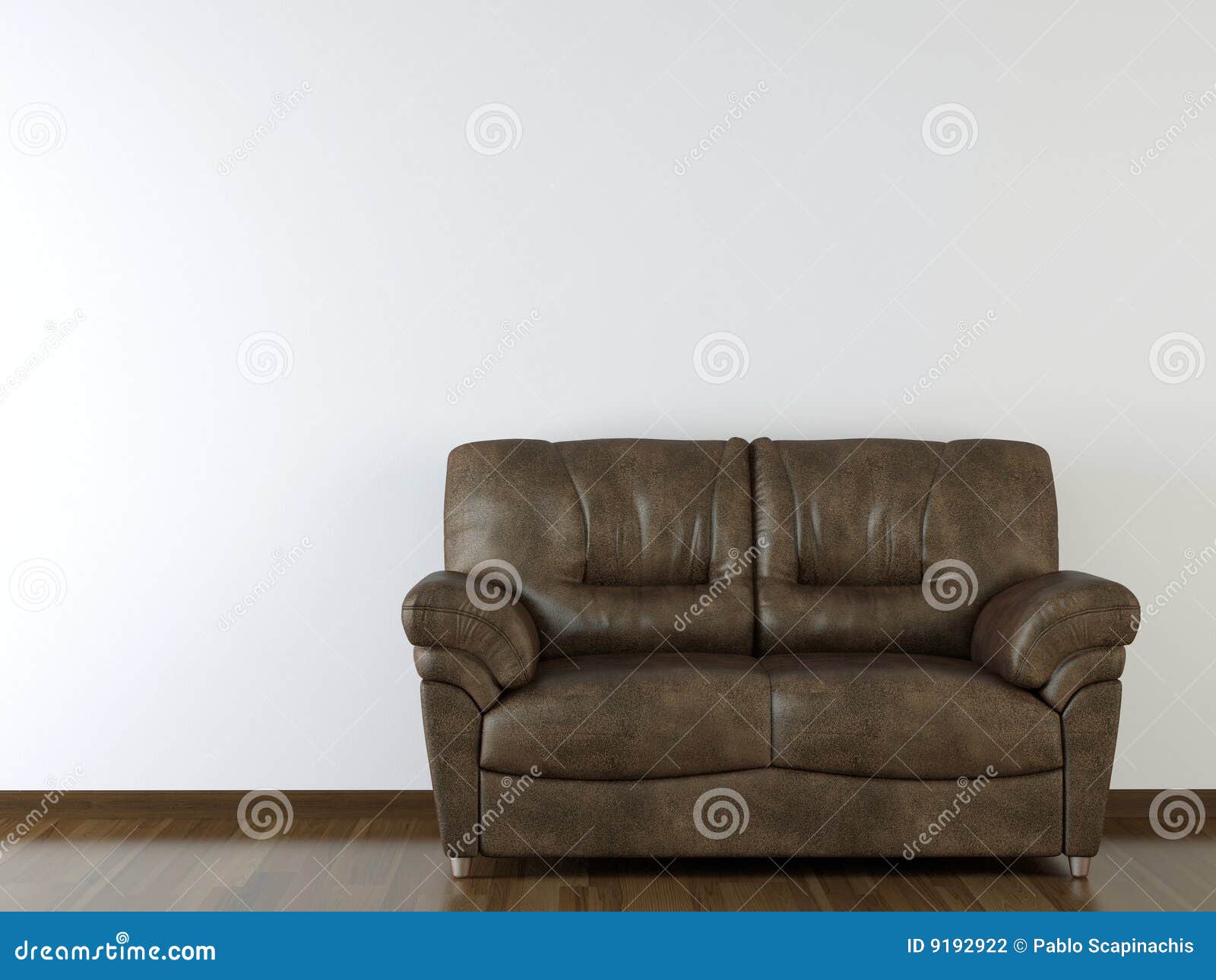 Interior Design White Wall with Leather Couch Stock Illustration