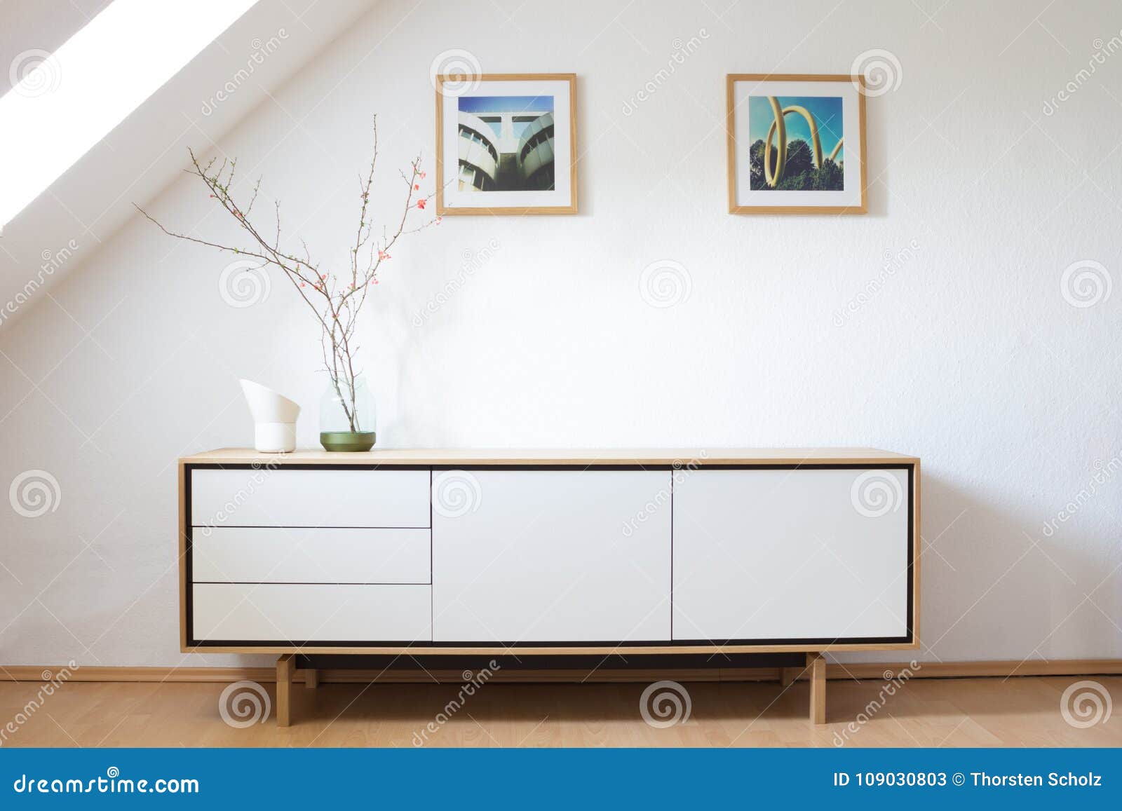 modern sideboard in bright living room