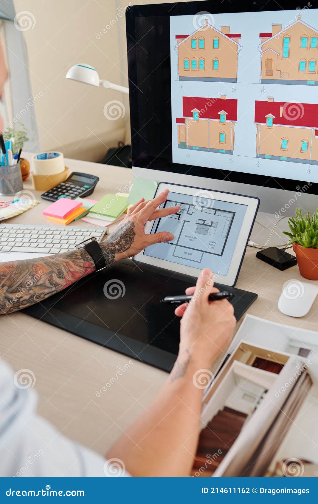 Interior Designer with Graphic Tablet Stock Photo Image of distant