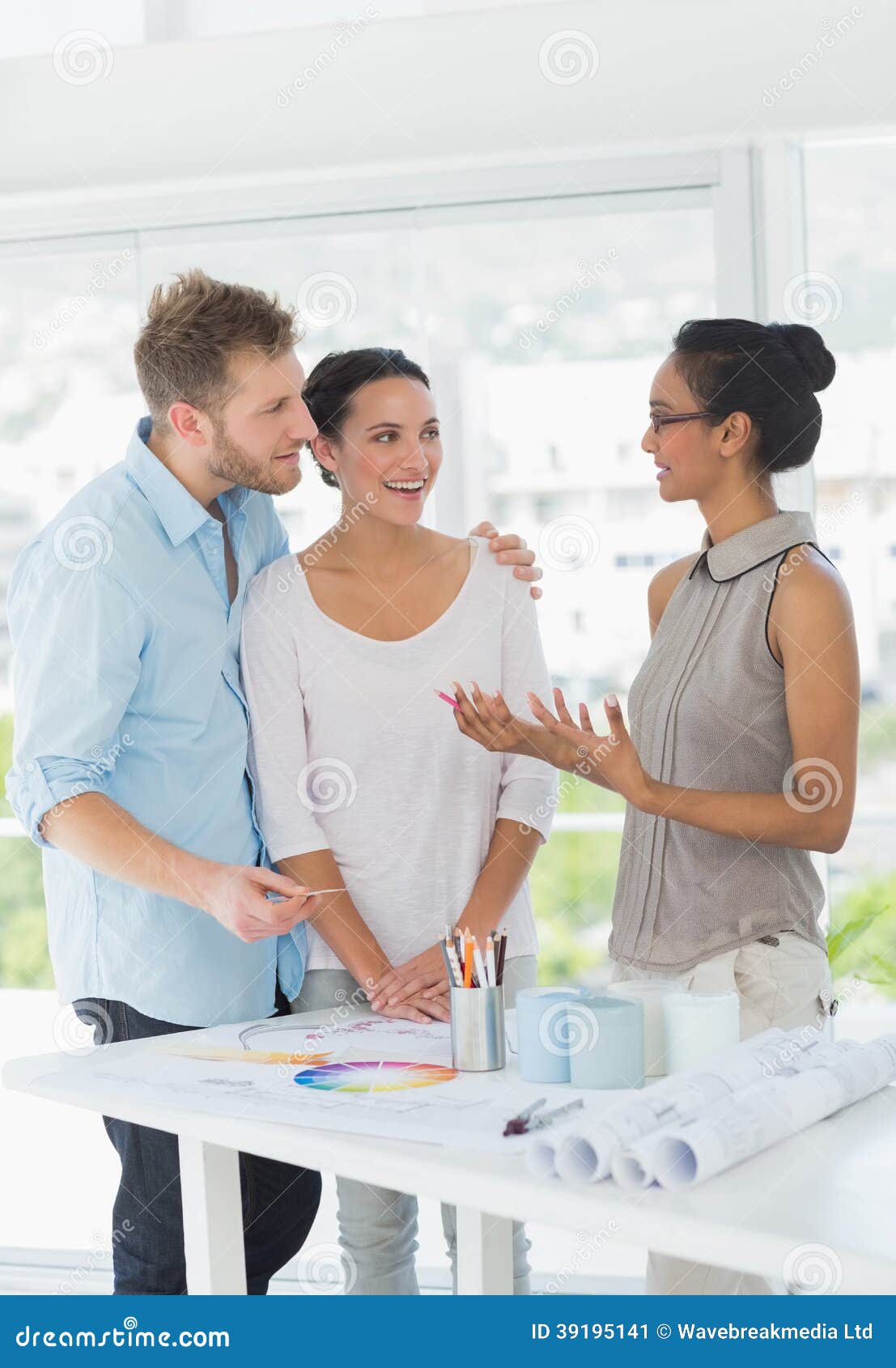 Interior Designer Speaking with Happy Clients Stock Image Image of