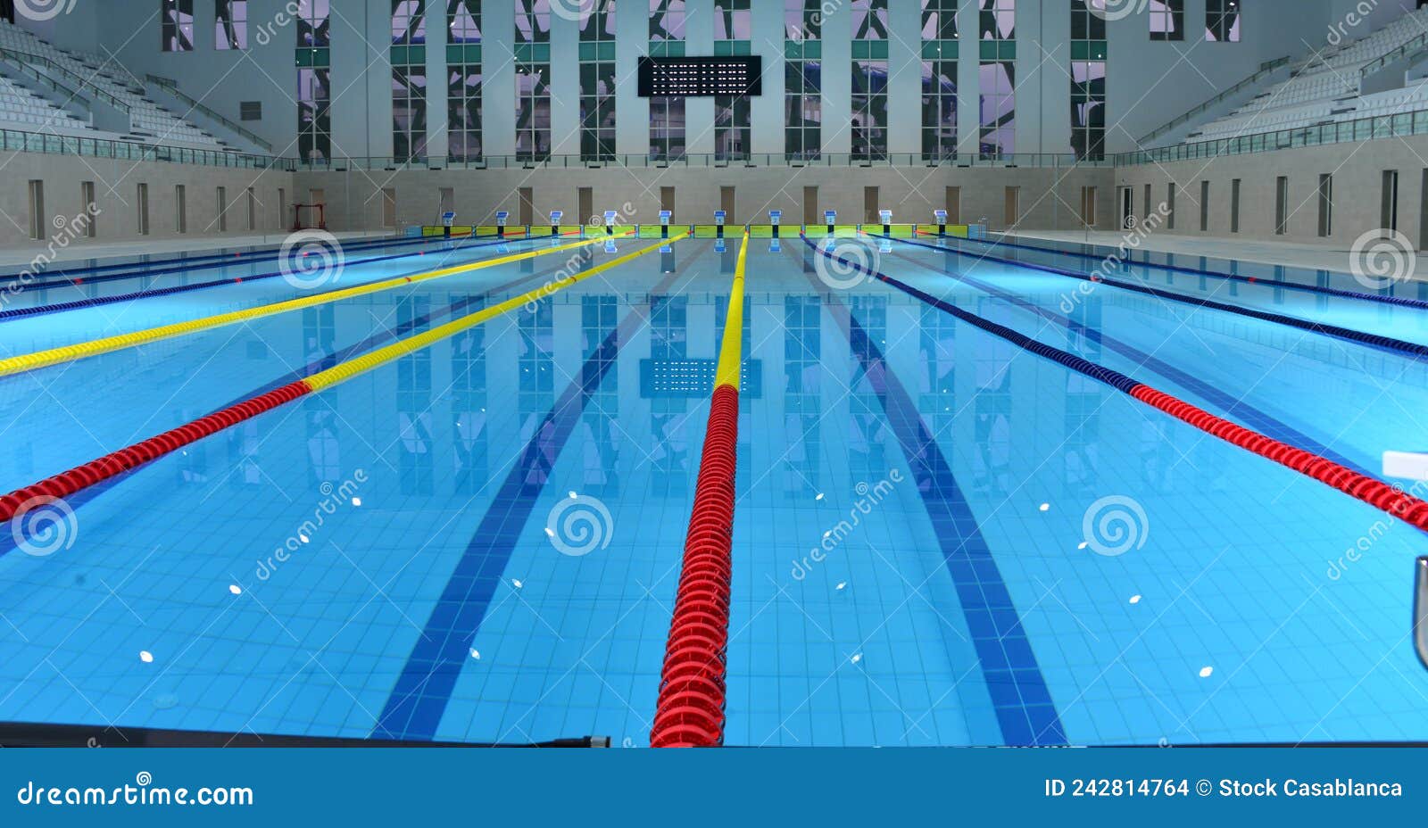 Interior Details of Lanes and Seating in Olympic Sized Swimming Pool Stock Photo Image of