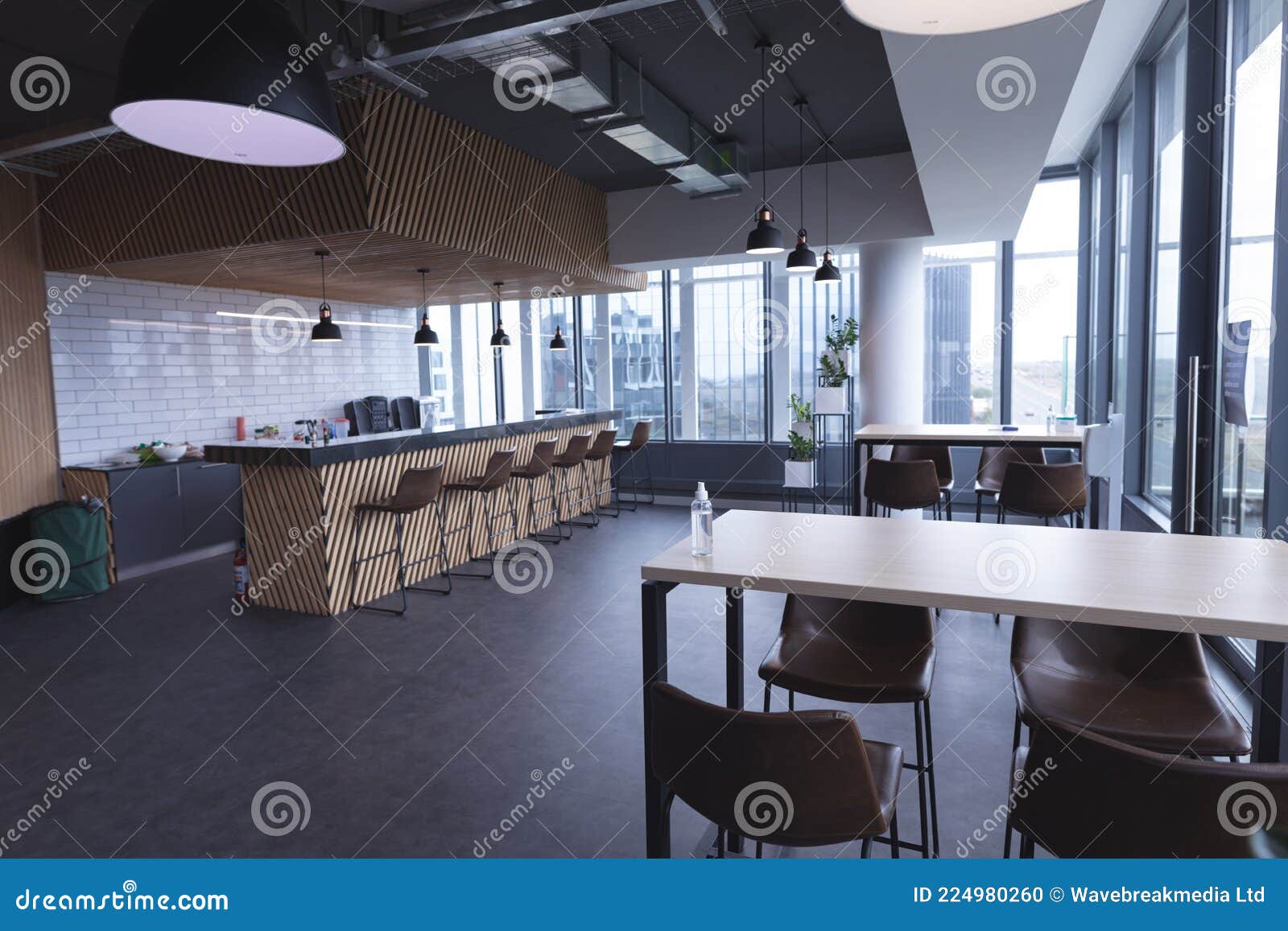 Interior of Empty Cafeteria with Tables in Modern Office Stock Photo -  Image of empty, floor: 224980260