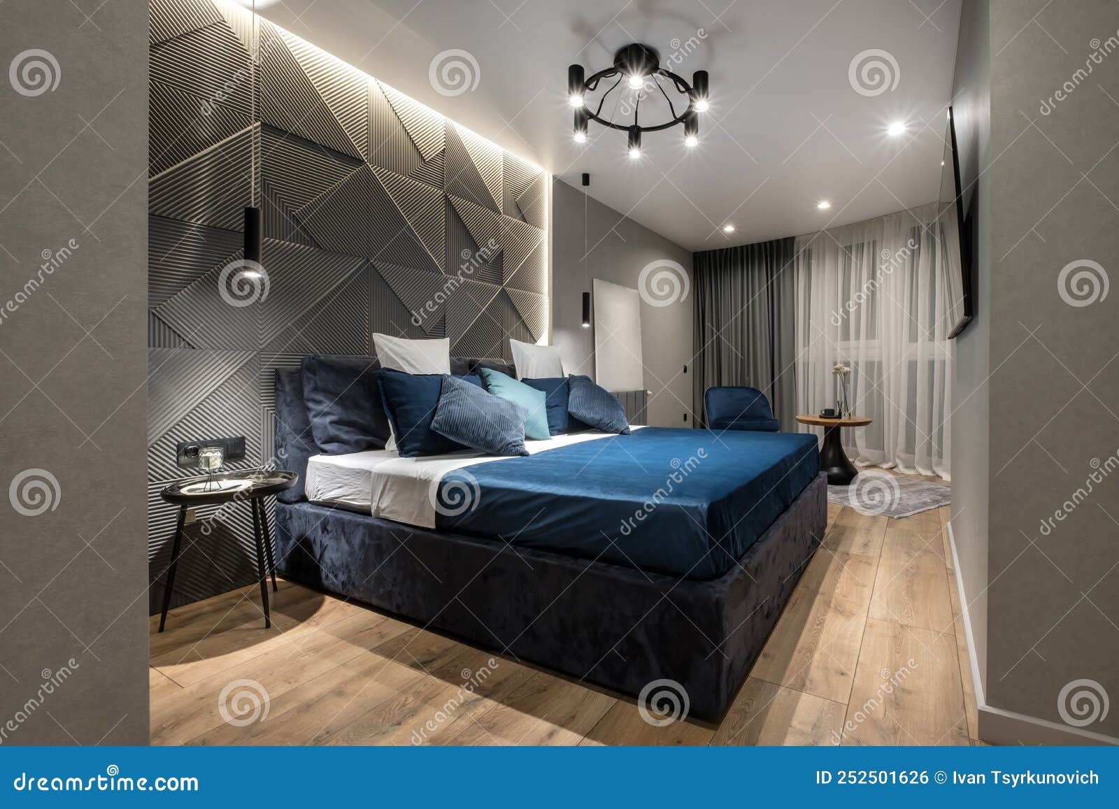 Interior of Expensive Bedroom in Studio Apartments Stock Photo Image of cozy, lamps 252501626