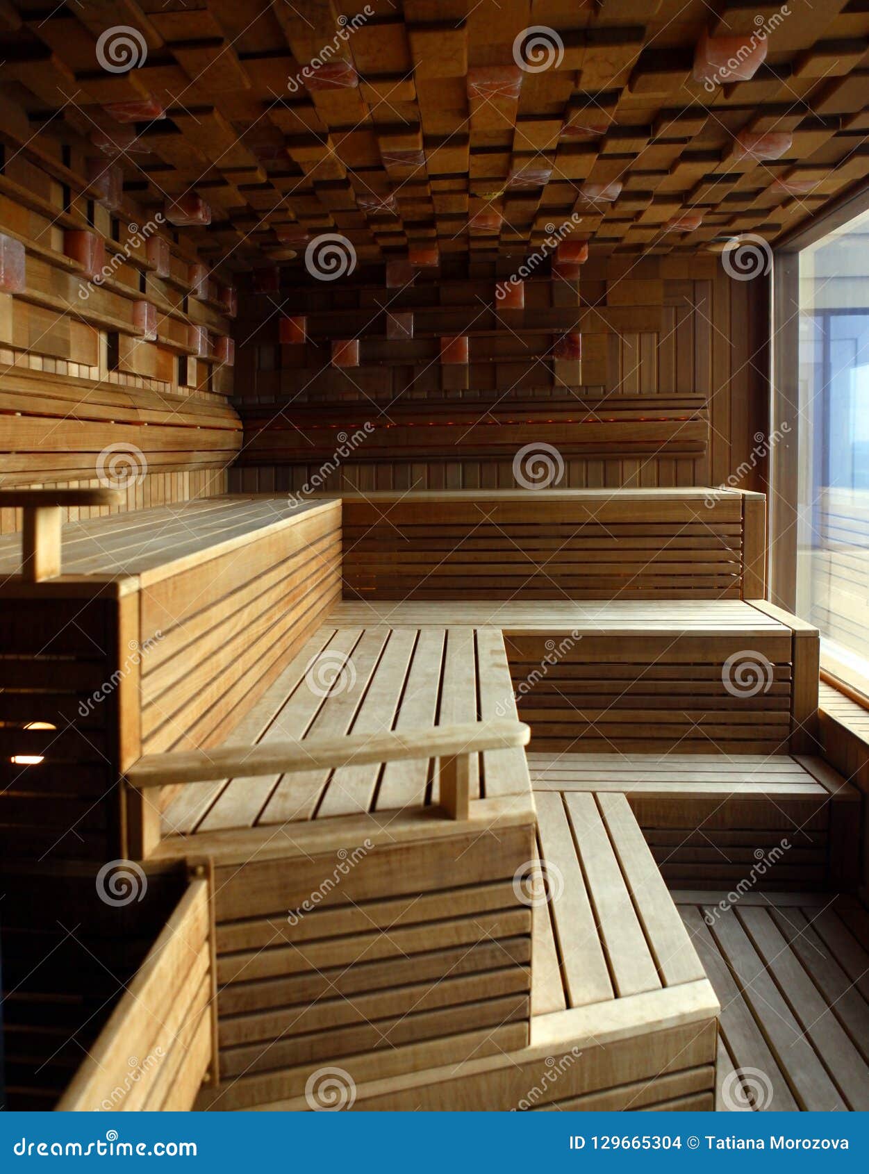 Interior of Finnish sauna stock photo. Image of luxury 129665304