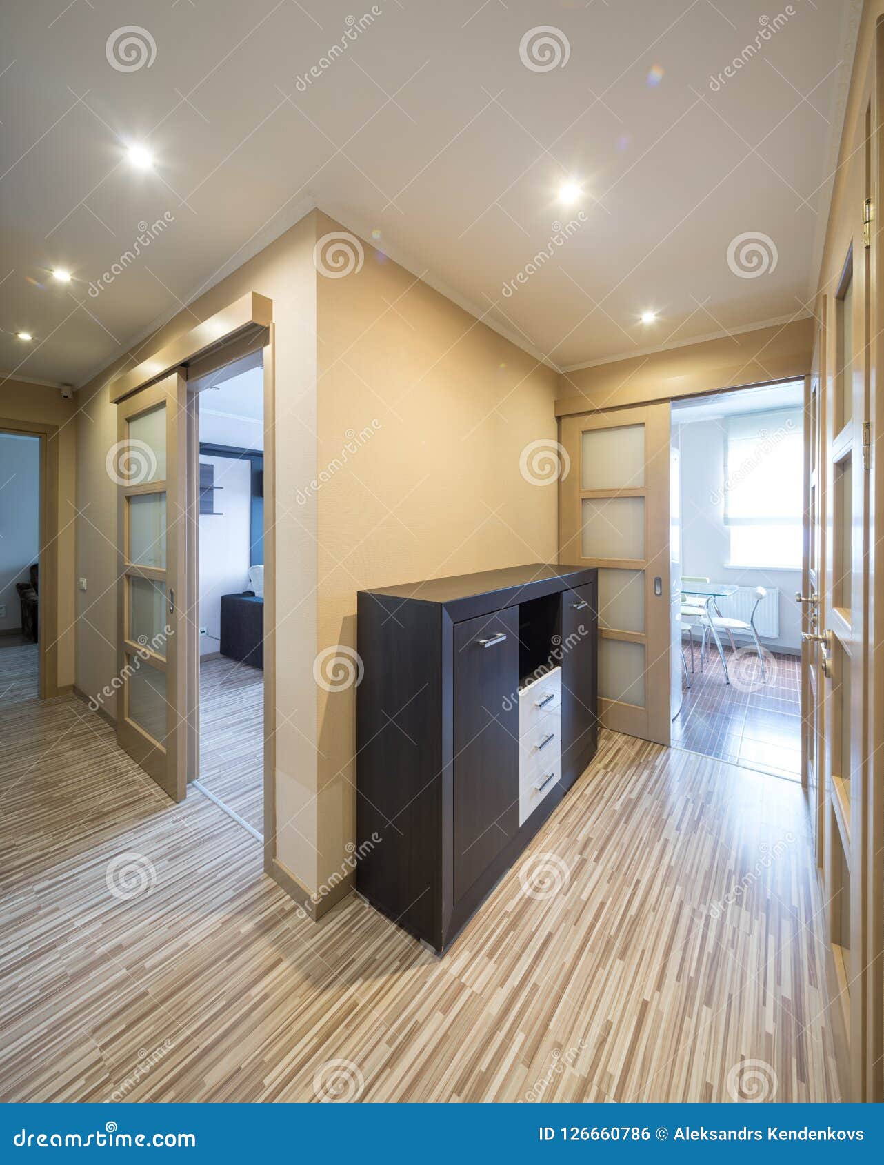 Interior Of The Flat Warm Tones Wooden Floor Hallway Furniture