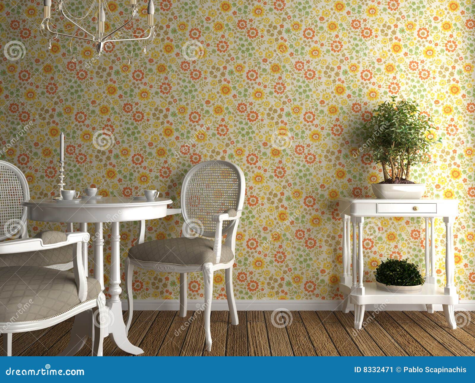 Interior flowery wallpaper stock illustration. Illustration of