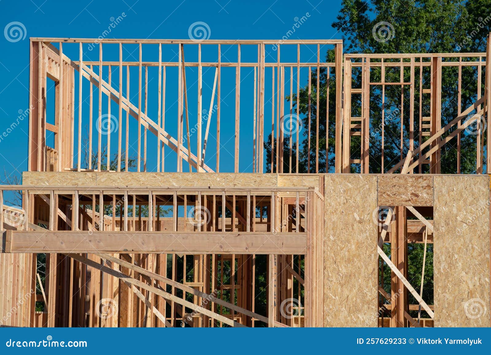 Interior Framing of a New House Under Construction Stock Image Image