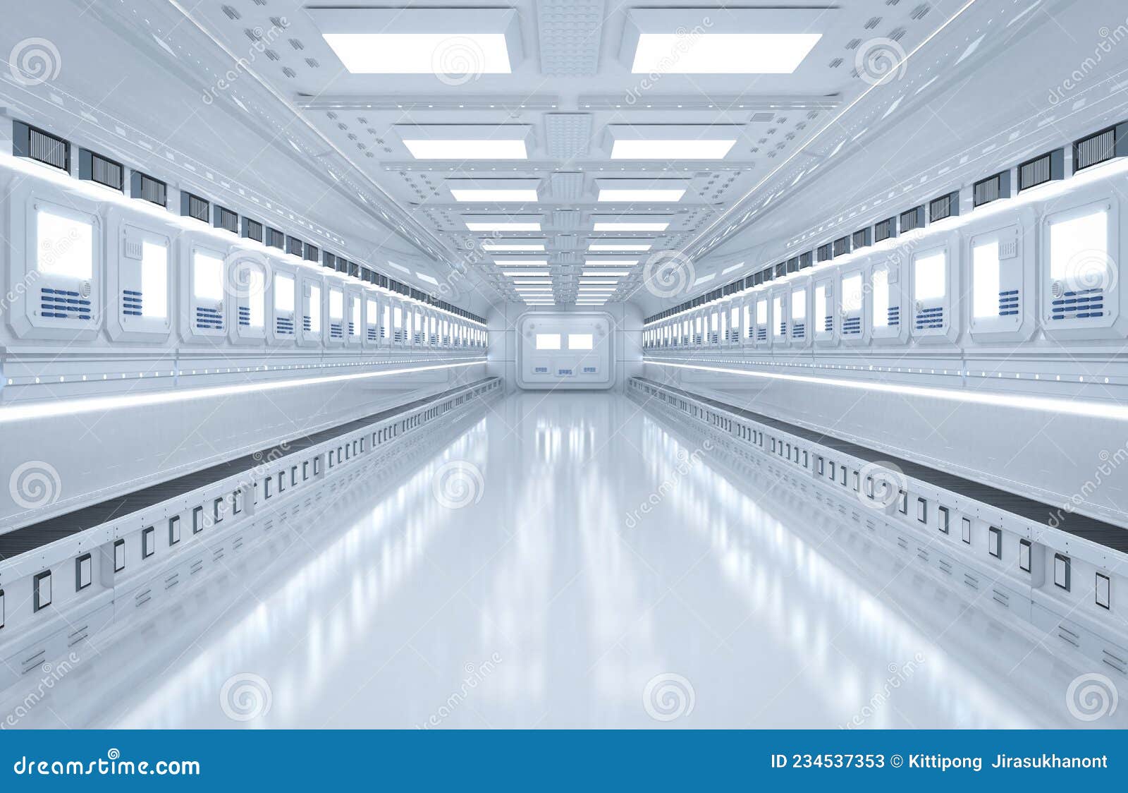 Interior Futuristic Factory with Conveyor Belt Stock Image Image of