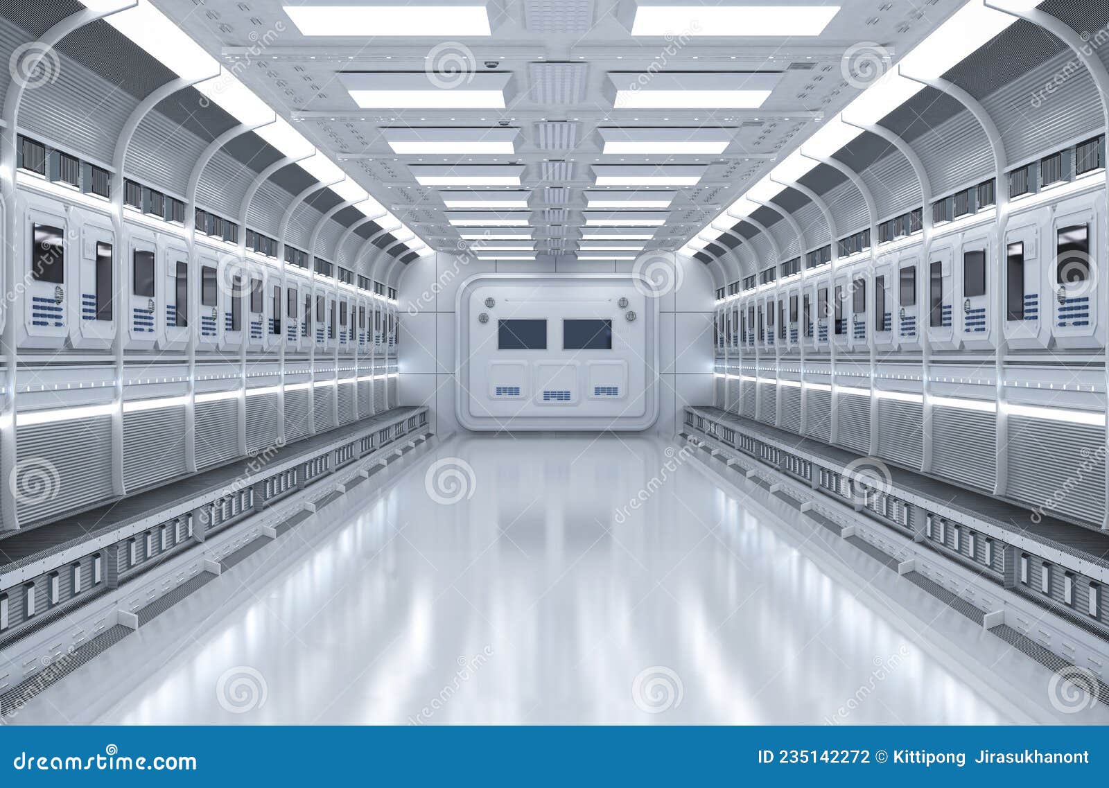 Interior Futuristic Factory with Conveyor Belt Stock Illustration