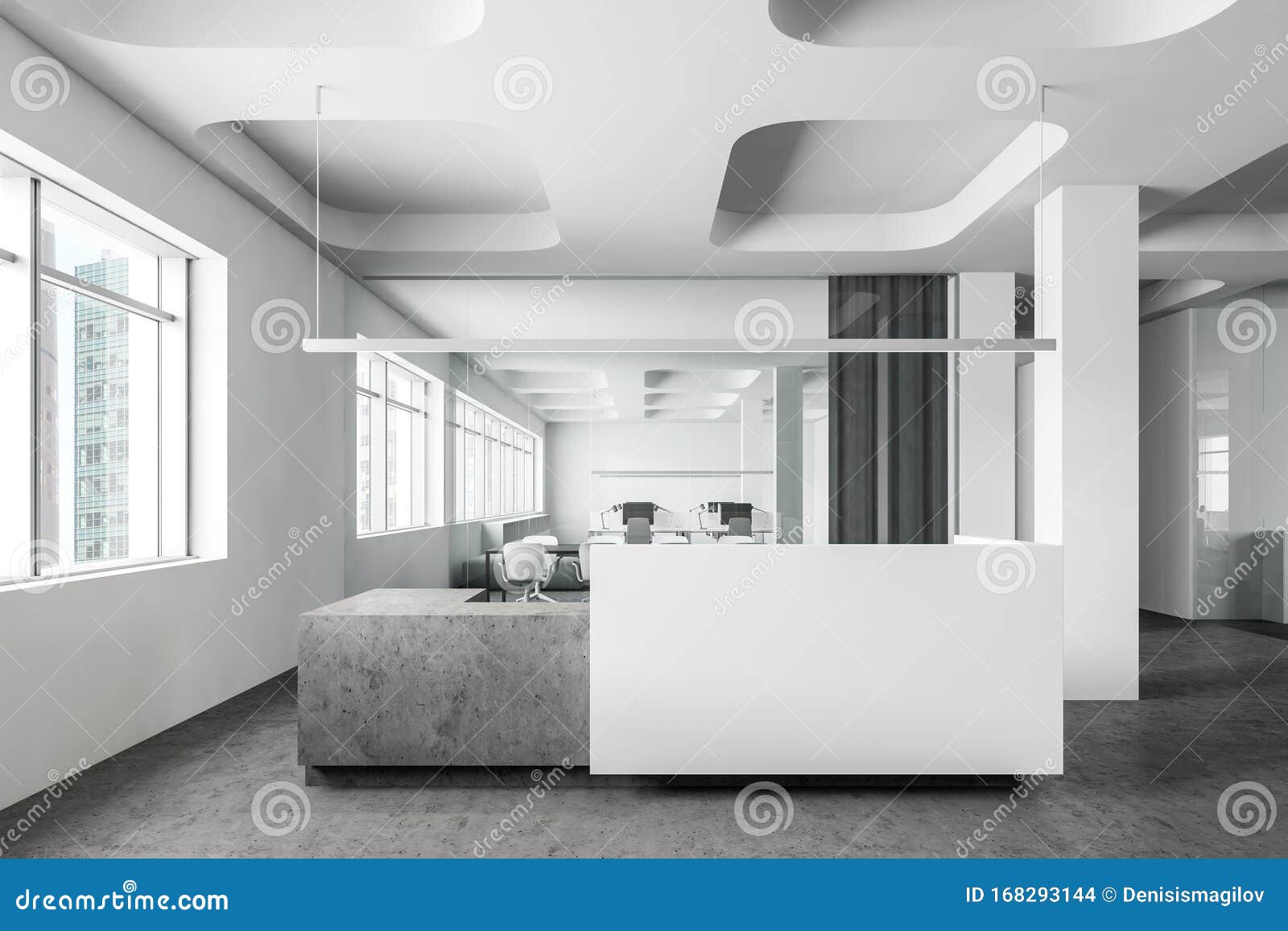 White Reception Desk In Futuristic Office Stock Illustration