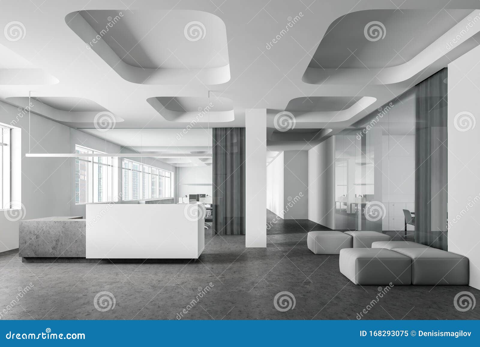 White Reception And Lounge In Futuristic Office Stock Illustration