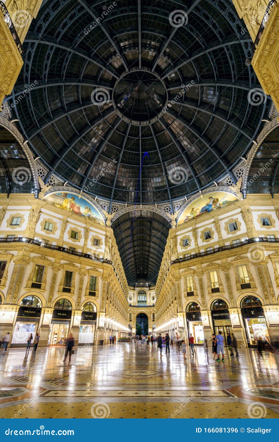 Interior of the Galleria Vittorio Emanuele II in Milan at Night