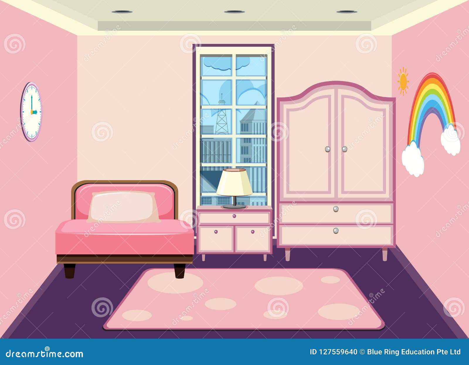 An Interior of Girl Bedroom Stock Vector Illustration of wardrobe