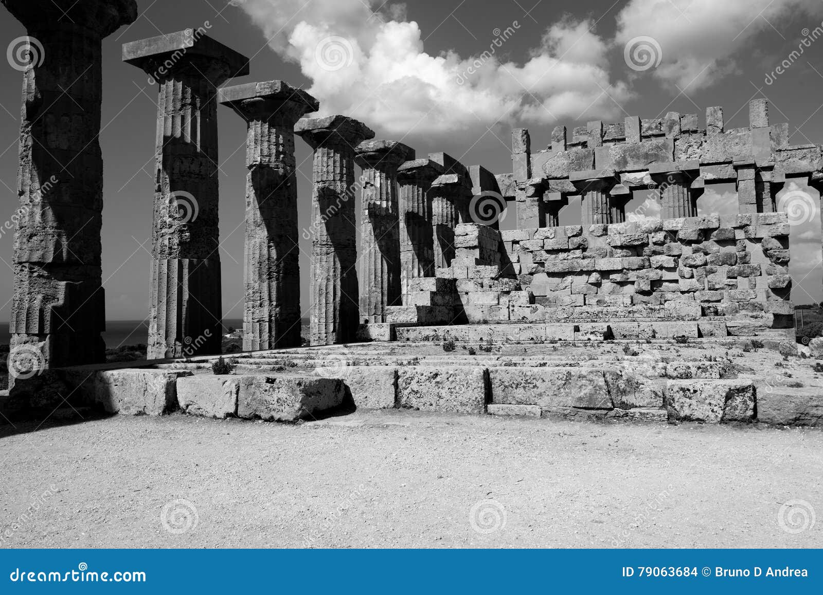 Interior Of Greek Temple Of Selinunte In Black And White