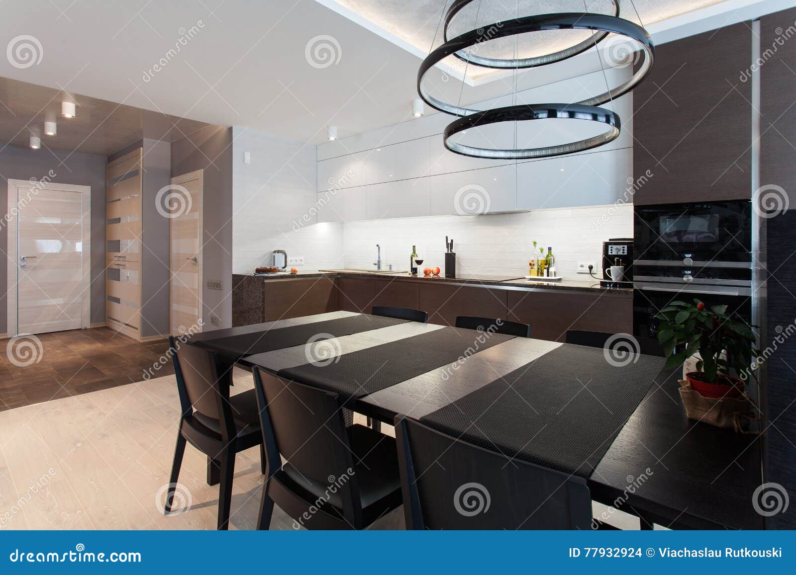 Interior Of A High Tech Kitchen Stock Photo Image Of Chandelier