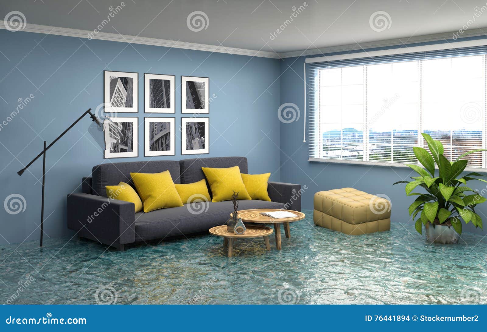 Interior of the House Flooded with Water. 3d Illustration Stock ...