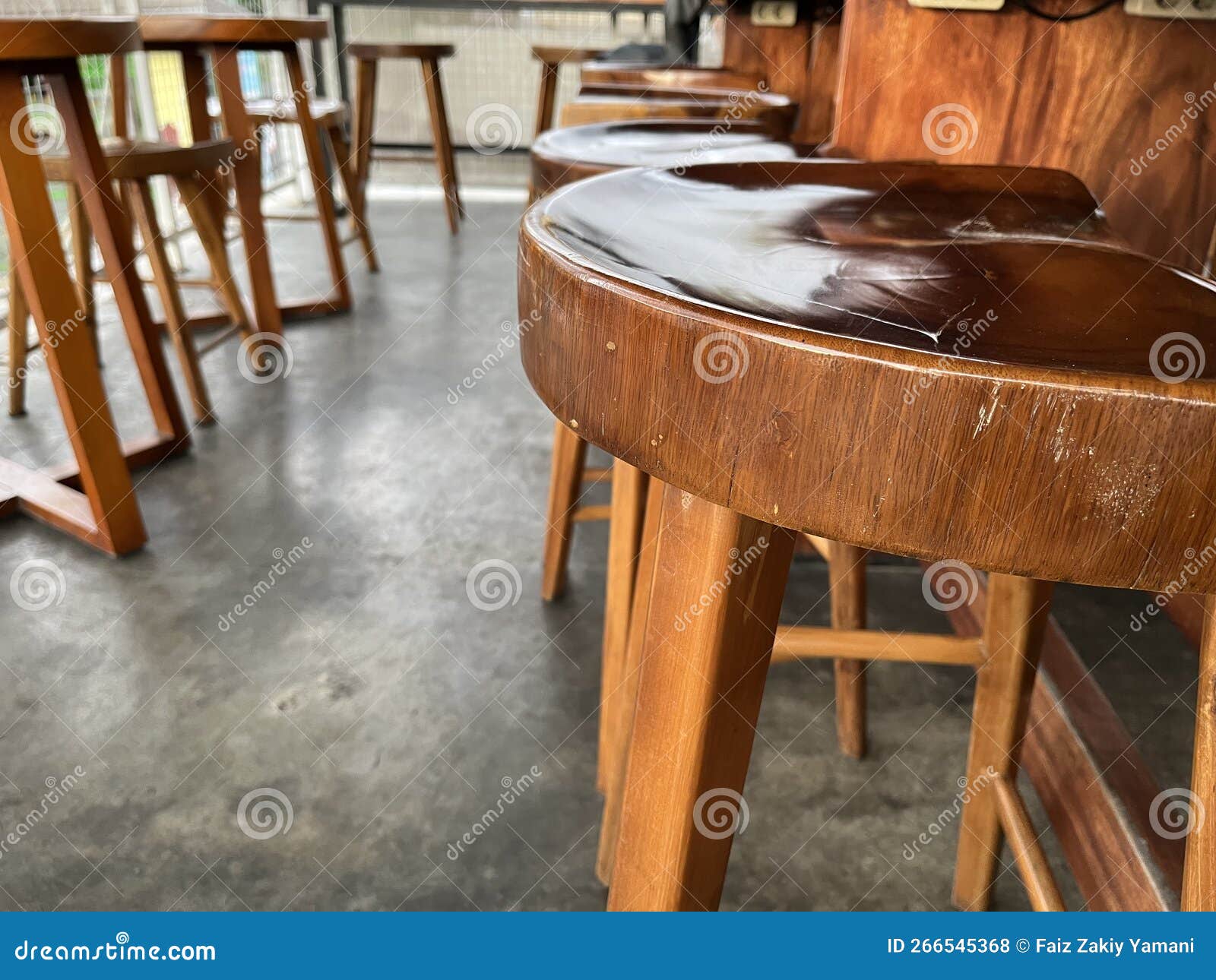 Interior of a Coffee Shop with Round Table and Chair Stock Photo