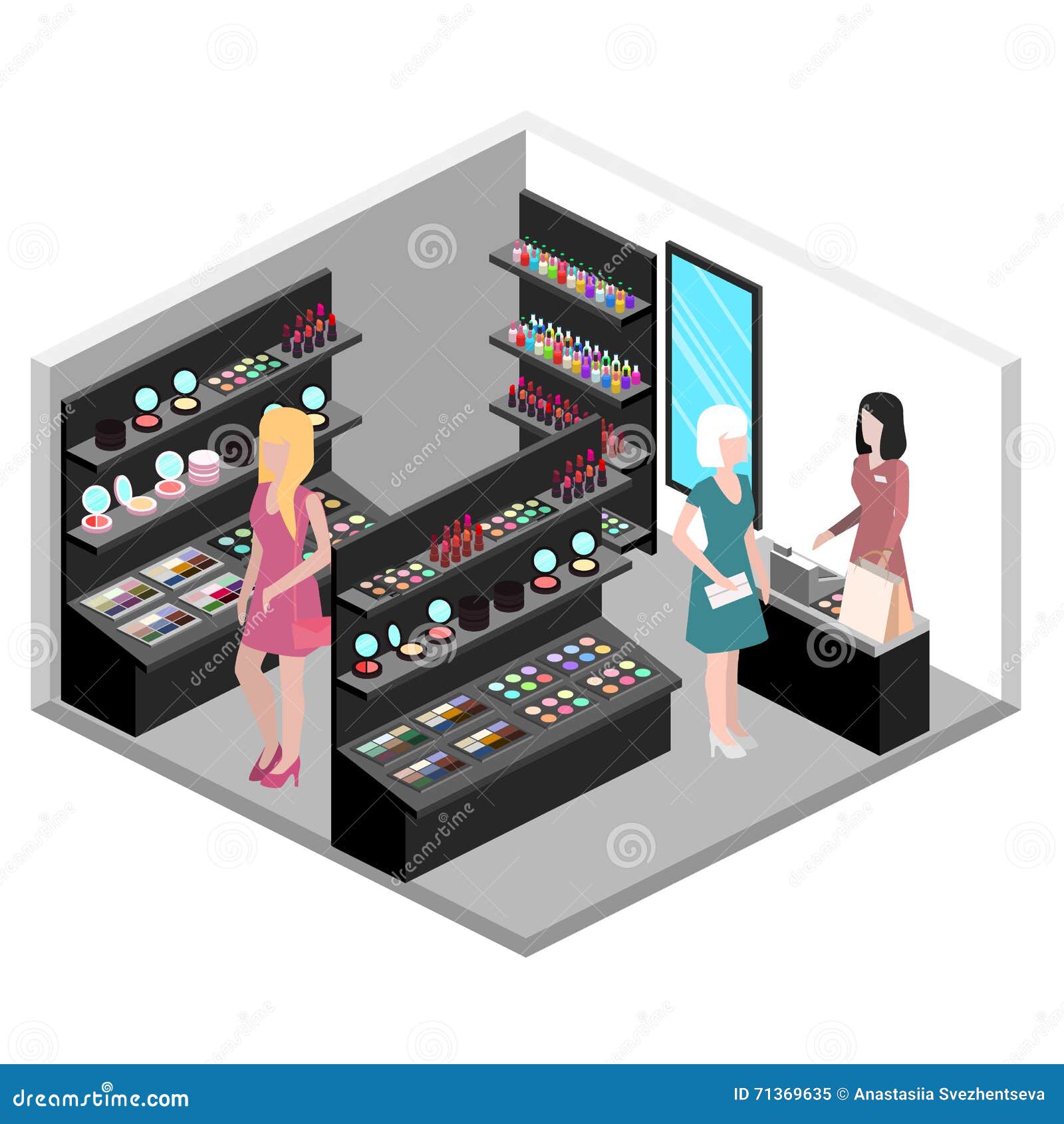 Interior Isométrico De La Tienda De Los Cosméticos Stock de ilustración -  Ilustración de fondo, adentro: 71369635
