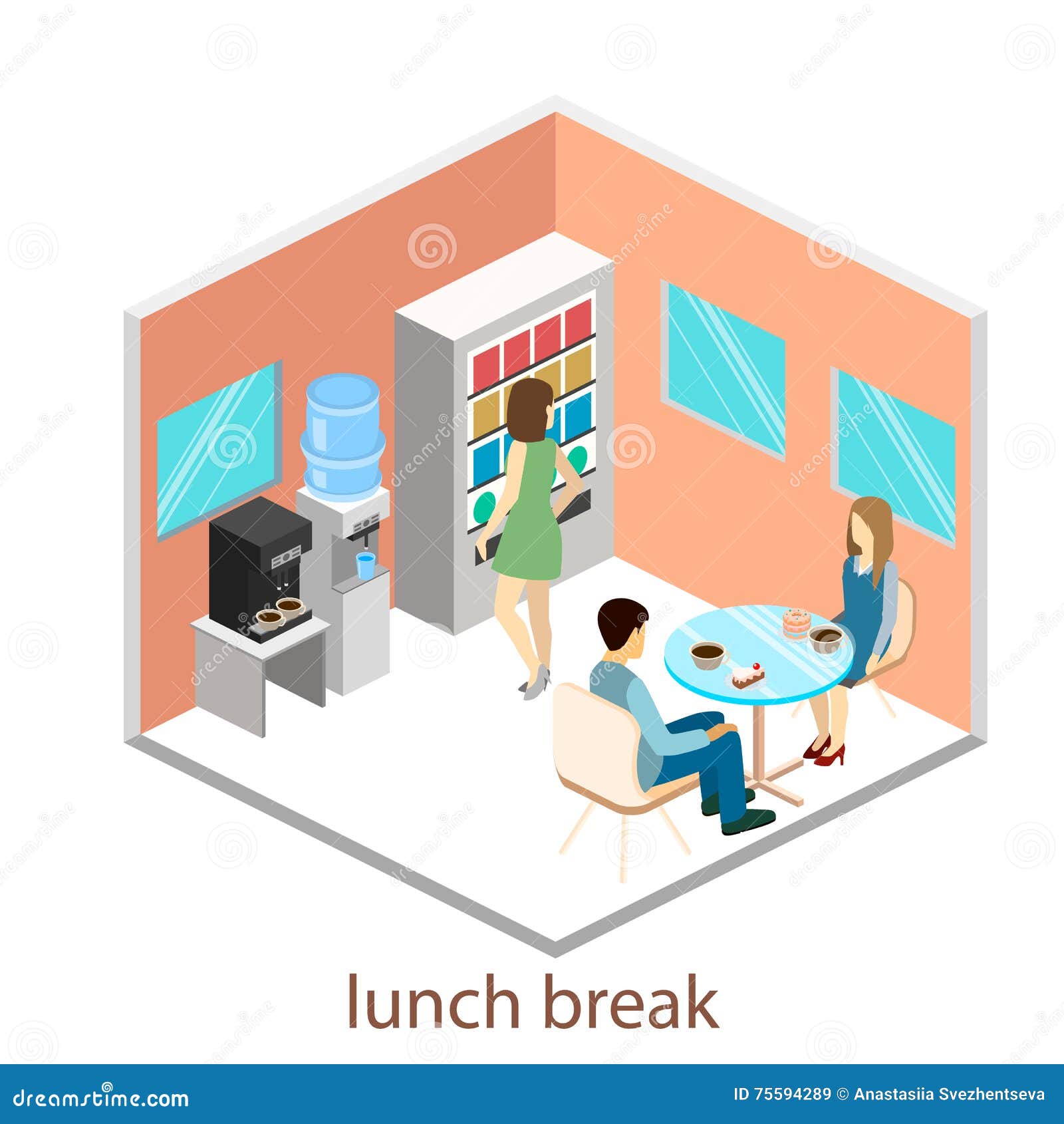 Interior Isométrico De Una Cafetería En La Oficina Stock de ilustración -  Ilustración de fondo, interior: 75594289