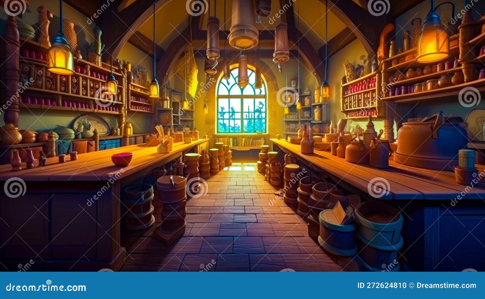 The Interior of Kitchen in Fantasy World. Generative AI Stock