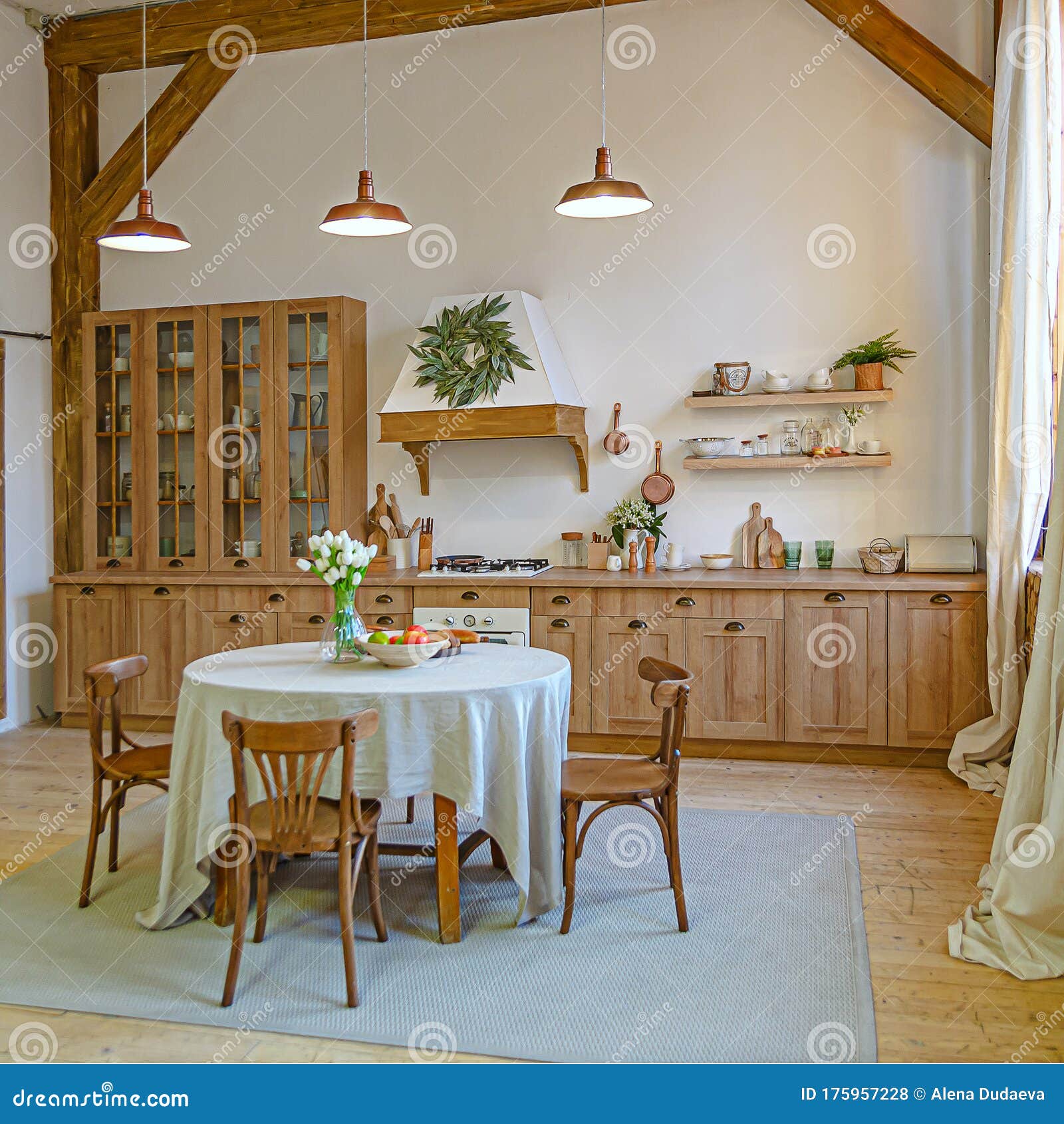The Interior of the Kitchen in a Rustic Style, Scandinavian Style ...