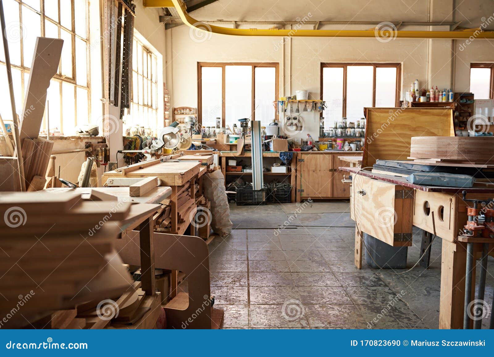 Interior Of A Large Bright Woodworking Workshop Stock Photo Image Of Large Plank 170823690