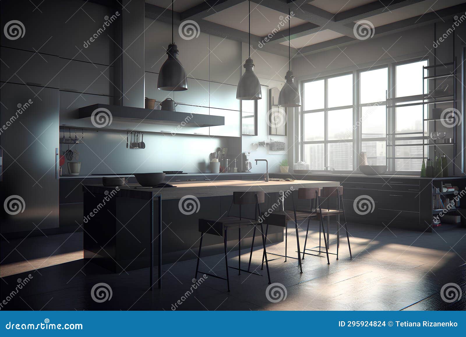 Interior of Large Kitchen in Bauhaus Style Stock Illustration