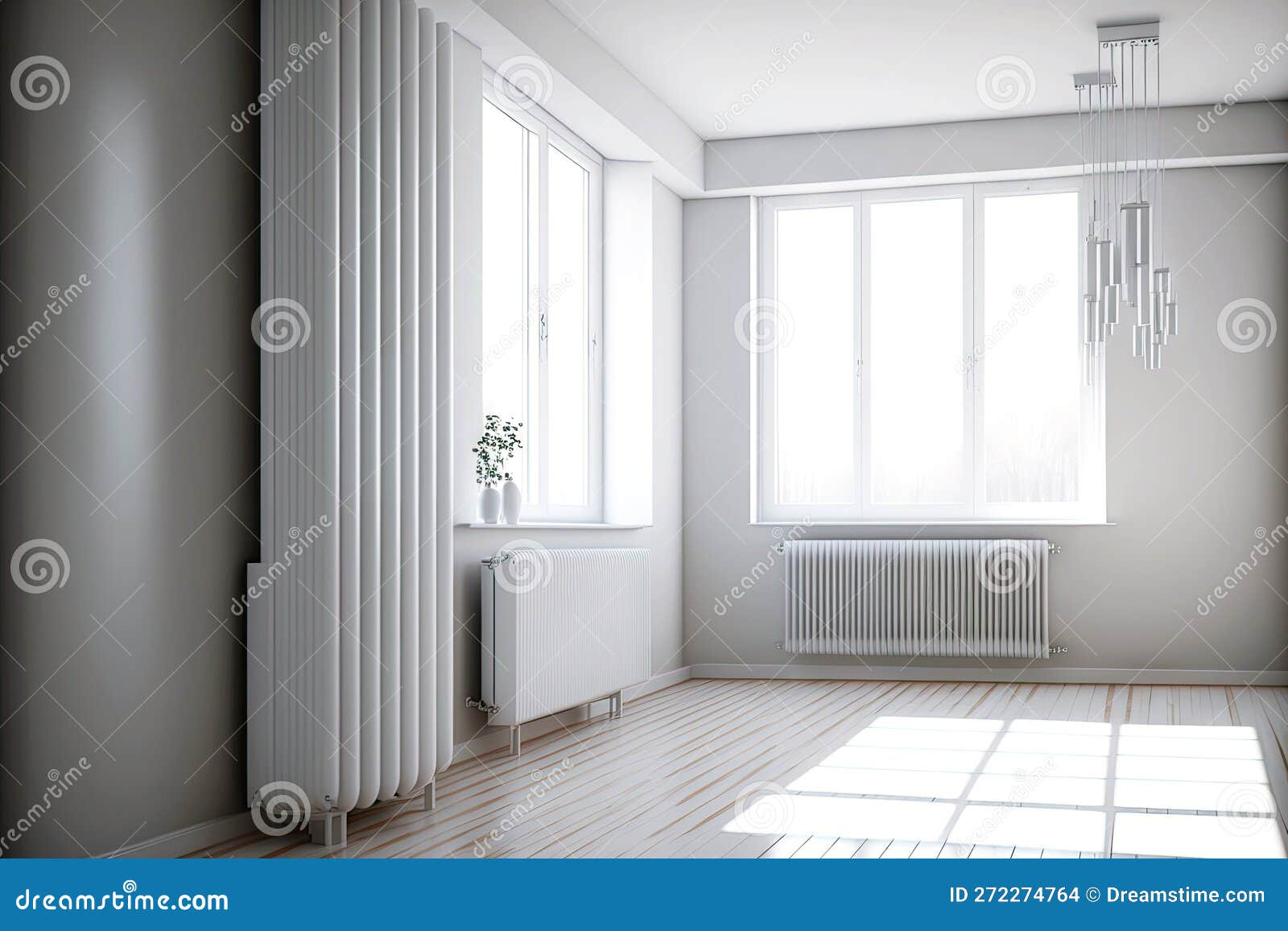 Interior in Light Colors with High Window and Heating Radiator in Empty