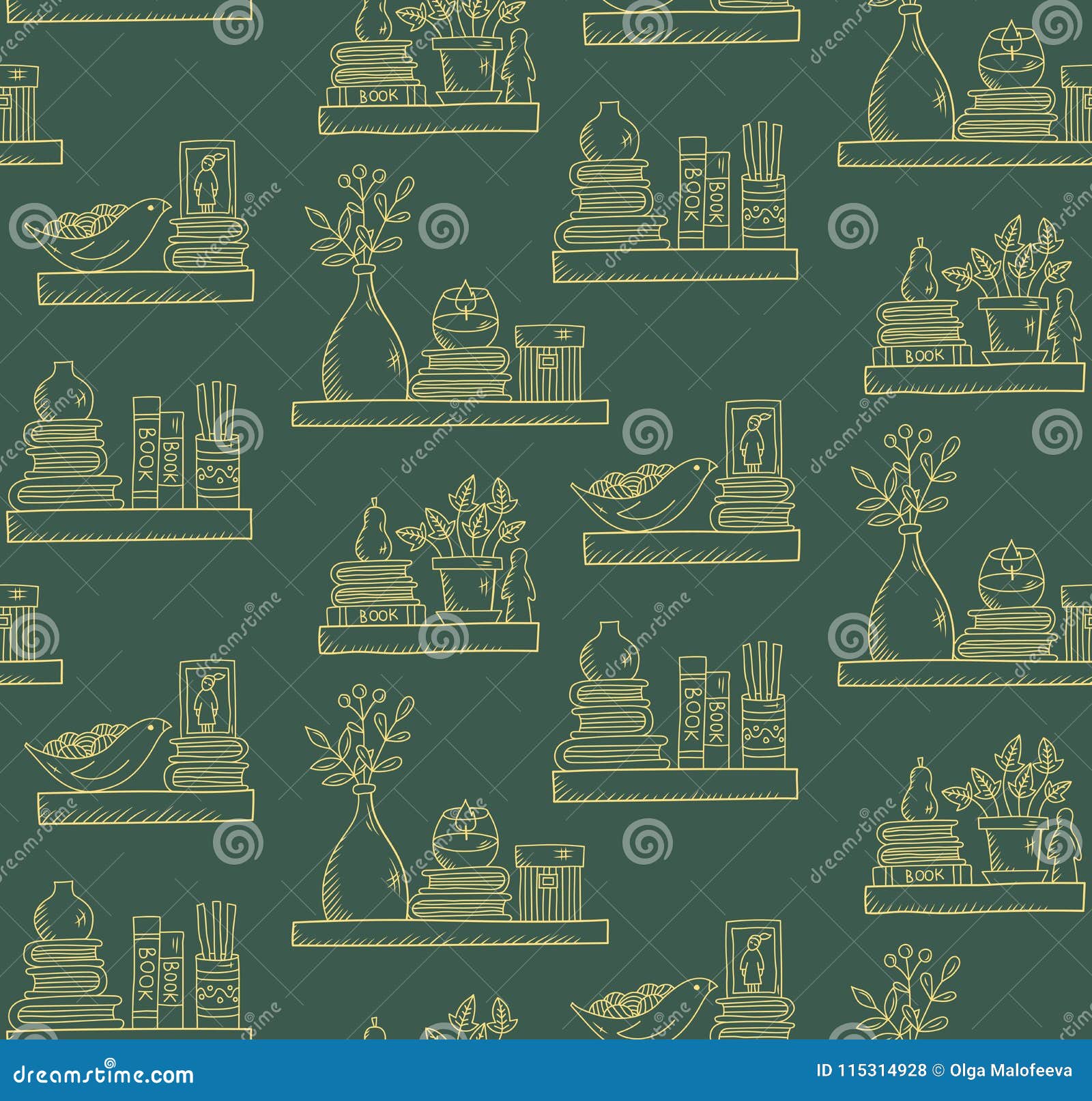 Interior Line Shelves Seamless Vector Pattern Stock Vector