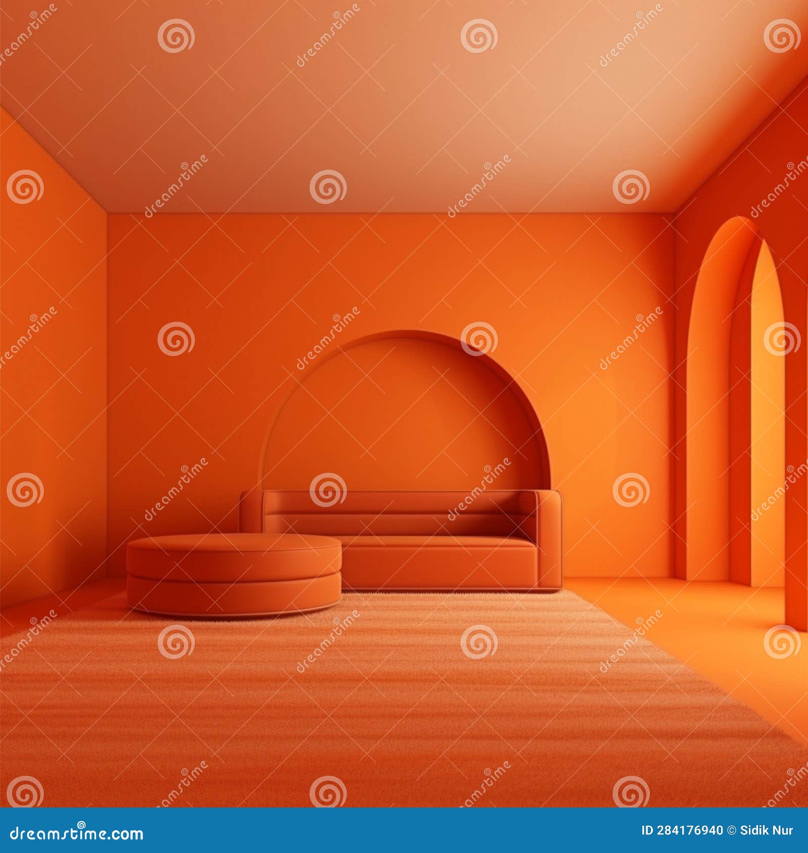 Interior of Living Orange Tone on Orange Floor and Background Stock