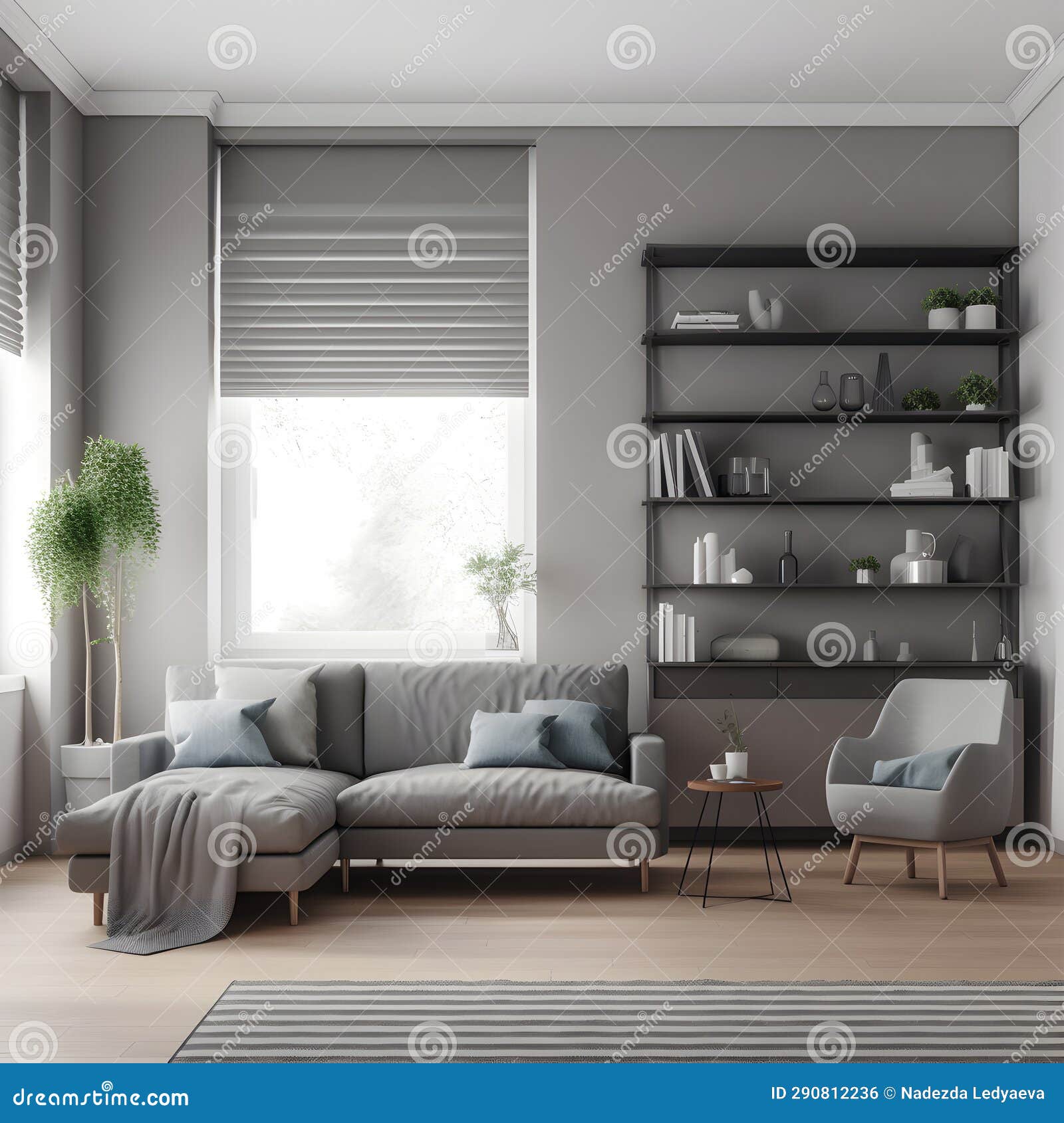 The Interior of the Living Room in Gray and Brown Tones. Stock Photo