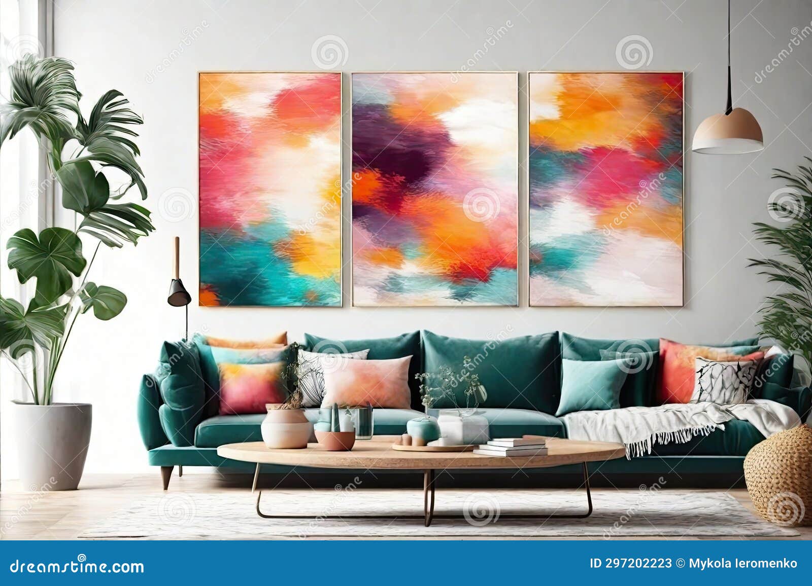 Interior of the Living Room with Paintings, Abstractions. Stock Image