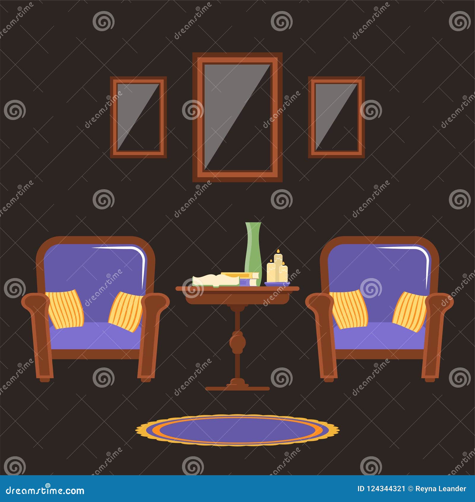 Interior of the Living Room with Two Armchairs and a Small Table. Stock ...