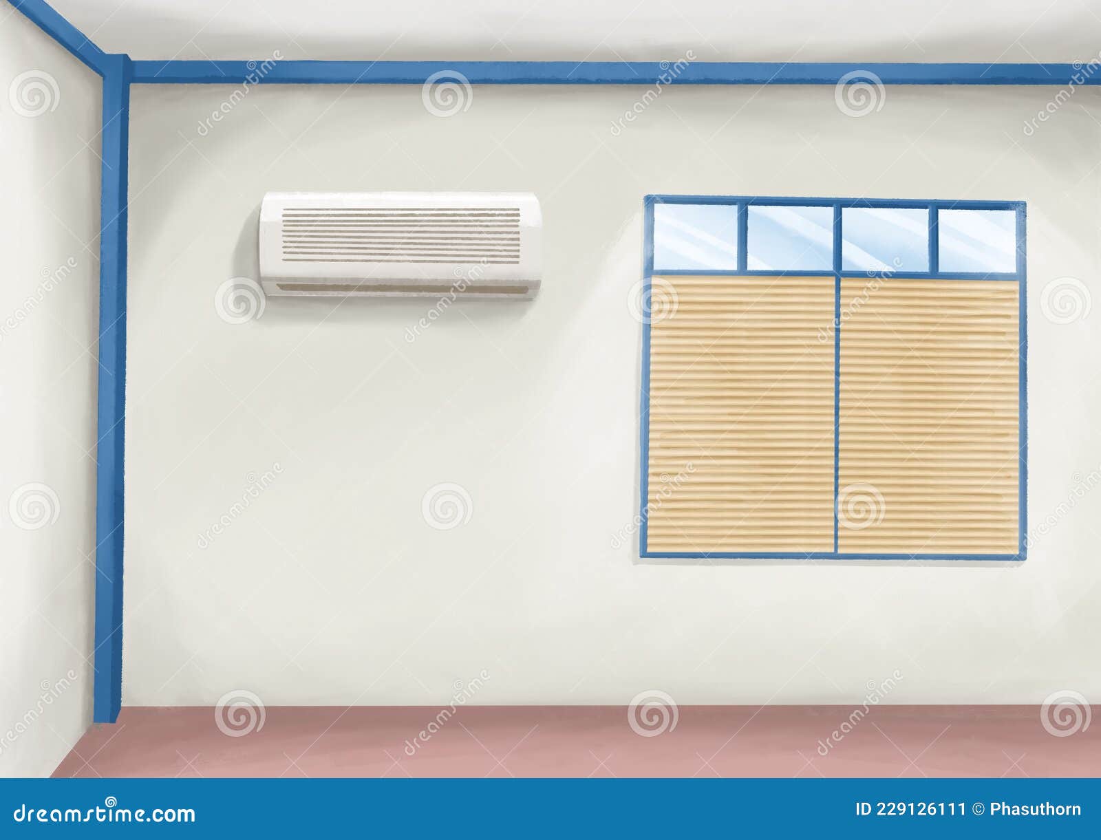 Interior Living Room, Wall of Bedroom with Sun Blinds and Air Condition  Stock Illustration - Illustration of indoors, blue: 229126111