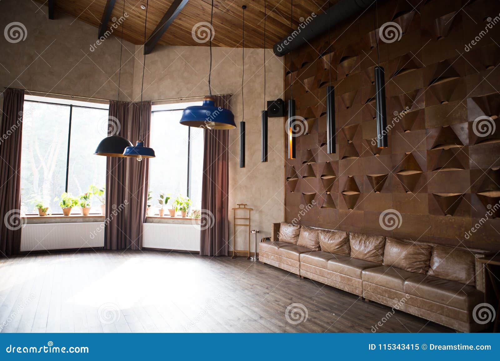 Interior In Loft Style High Ceilings Large Windows Loft
