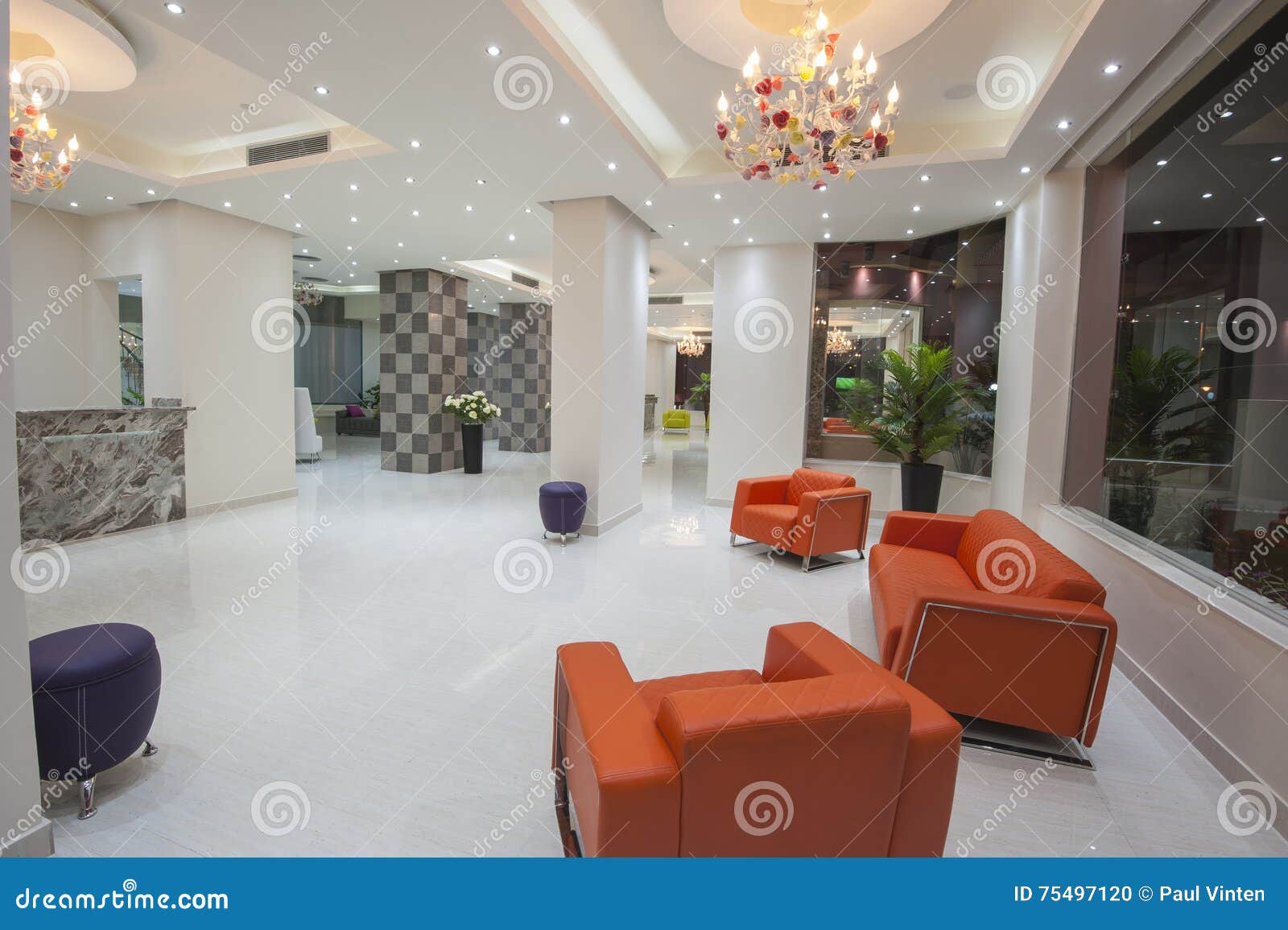 Interior of a Luxury Hotel Lobby Reception Area Stock Photo Image of resort, structure 75497120