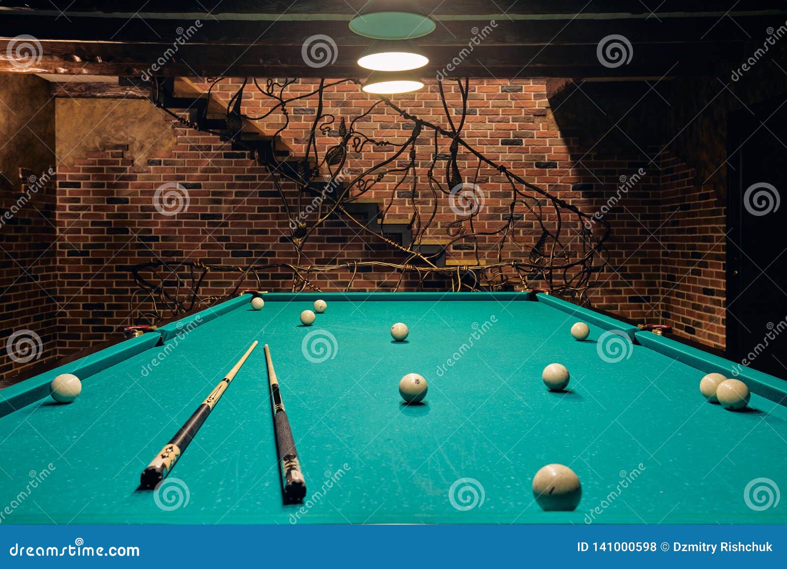 Interior of a Luxury Living Room with Billiard Table Stock Photo