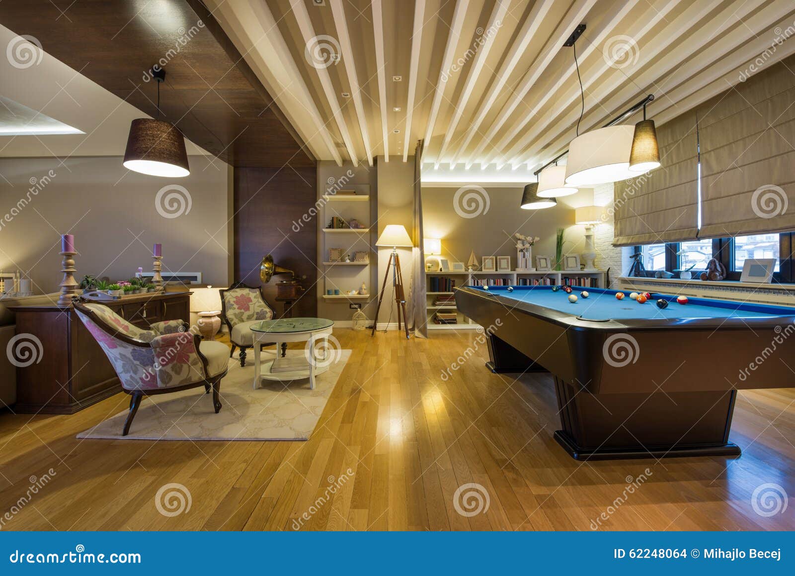 Interior of a Luxury Living Room with Pool Table Stock Photo Image of