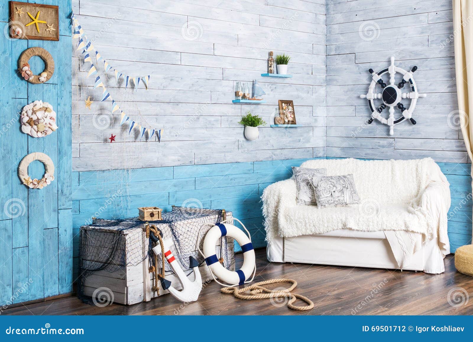 Interior in maritime style stock photo. Image of pillows 69501712