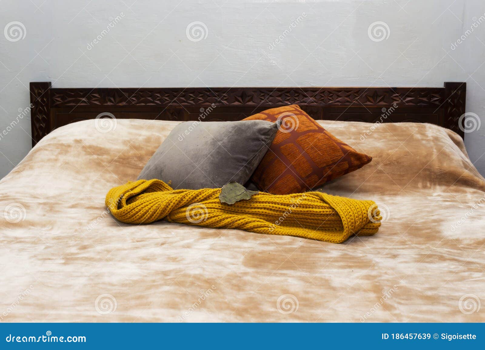 Interior of Modern Arabic Style Bedroom with Double Bed Stock Image
