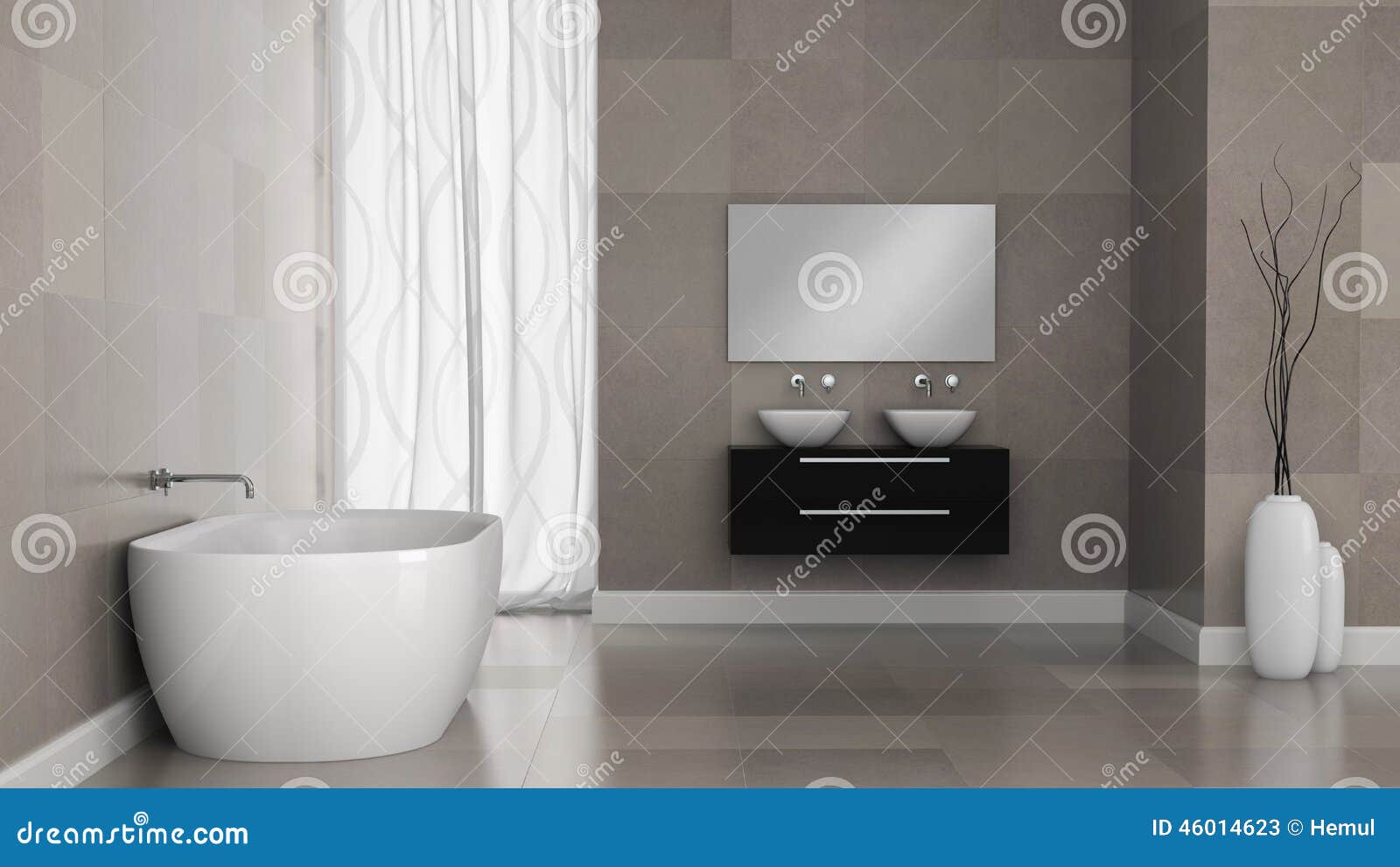 Interior of Modern Bathroom with Granite Tile Walls Stock Illustration