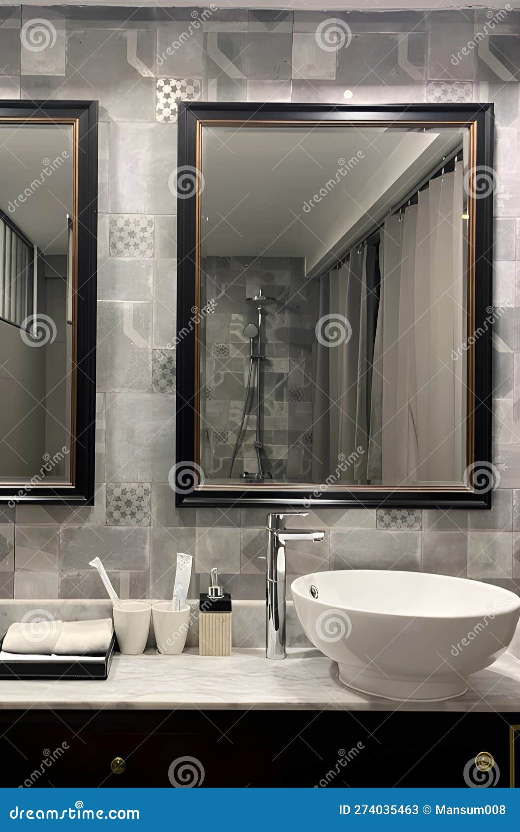 Interior of Modern Bathroom with Shower, Mirrors Stock Image Image of