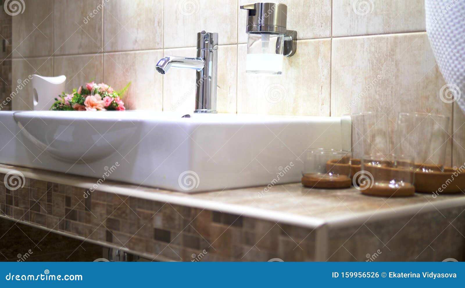 Interior of a Modern Bathroom. Sink and Mirror Stock Photo Image of