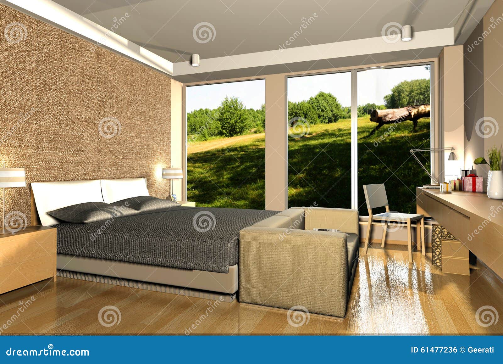 Interior Of Modern Bedroom 3d Rendering Stock Illustration ...