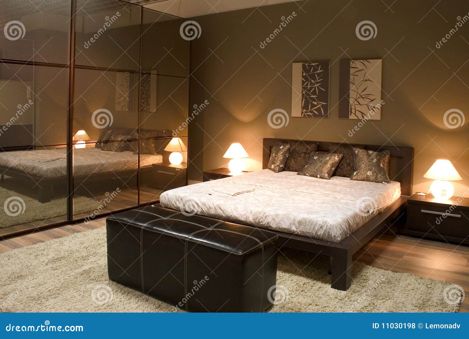 Interior of Modern Bedroom with Mirrors Stock Photo Image of home