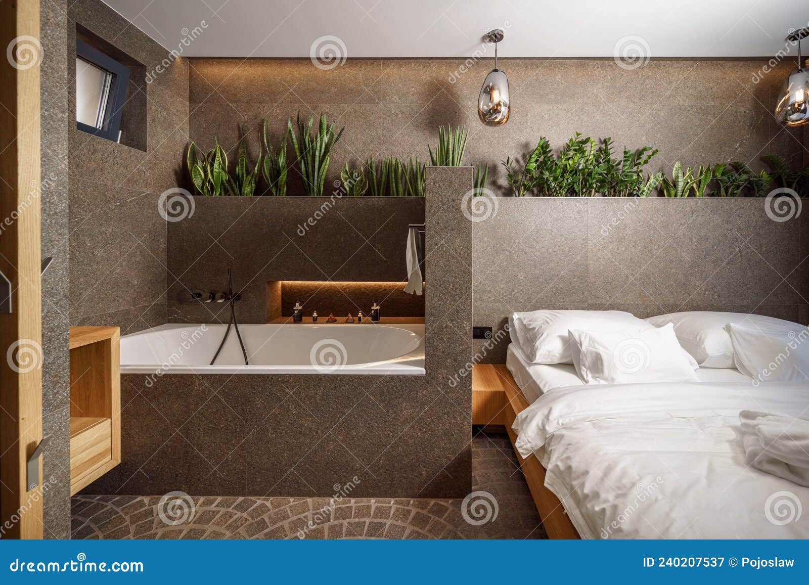 Interior of Modern Bedroom Suite with Bath in Luxury Hotel Stock Image ...
